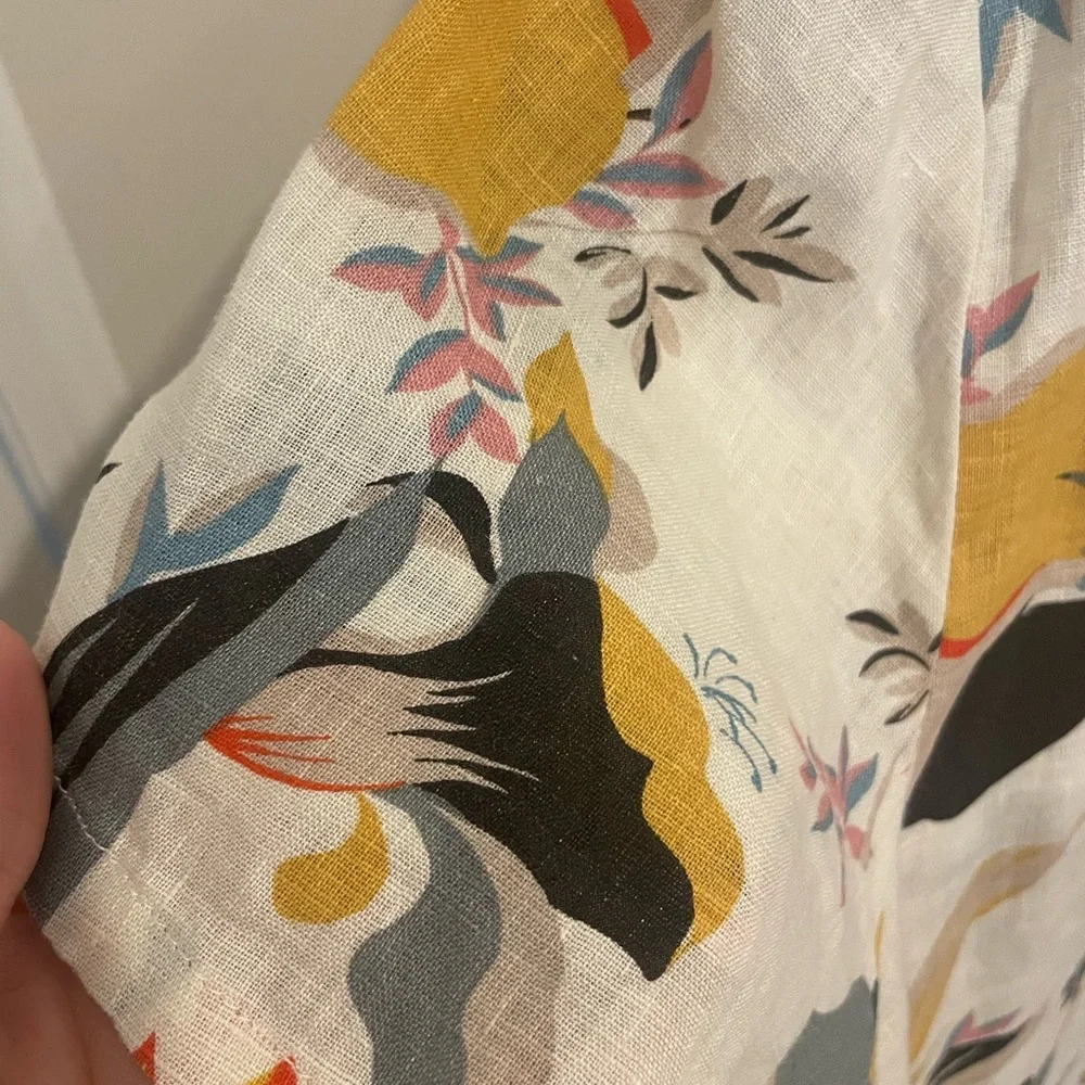 Cynthia Rowley 100% Linen Top Boxy with Tropical Pattern - Picture 5 of 6
